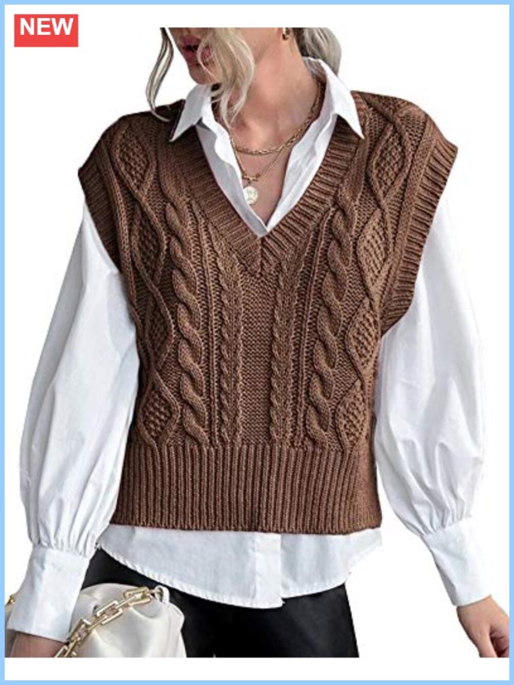 Women's V Neck Sleeveless Ribbed Knit Sweater Vest Preppy Pullover Top